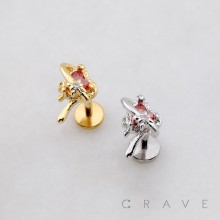 CZ MELTING HEART STARBURST LACE THREADLESS (PUSH IN) 316L SURGICAL STEEL LABRET SET